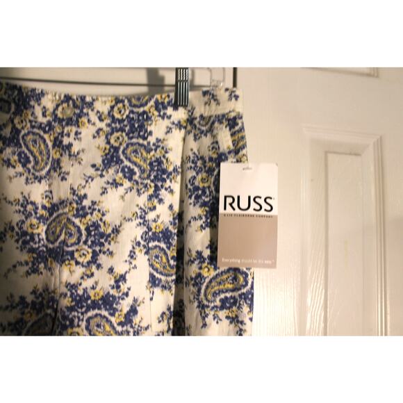 Russ by Liz Claiborne Blue Paisley Print Linen Blend Crop Pants sz 14 NWT - Picture 3 of 4